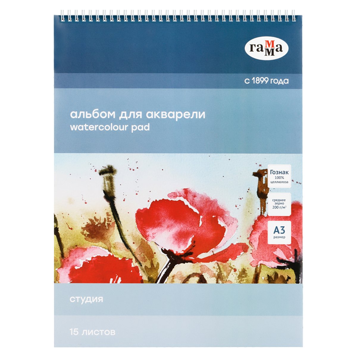 превью Альбом для акварели 15л., А3, на спирали Гамма «Студия», 200г/м2, среднее зерно
