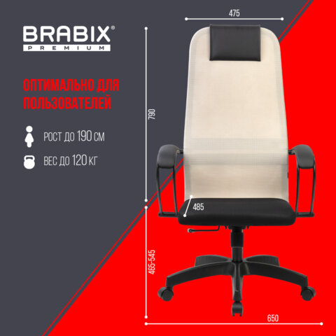 Кресло BRABIX PREMIUM «Ultimate EX-800» пластик, плотная двойная сетка Х2, черное/бежевое