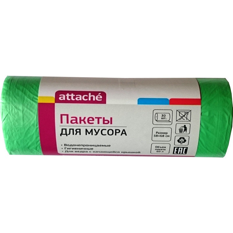 превью Мешки для мусора 60 литров  Attache НД (30 шт./рул.)