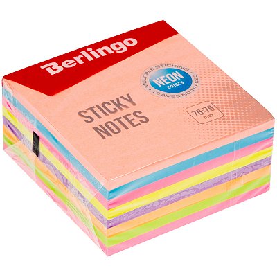Самоклеящийся блок Berlingo, 76×76мм, 400л, 8 неоновых цветов
