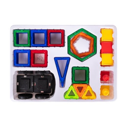 Магнитный конструктор BIG MAGNETIC BLOCKS-64, 64 детали, с колесной базой, BRAUBERG KIDS