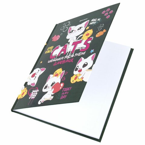 Дневник 1-4 класс 48 л., твердый, BRAUBERG, глянцевая ламинация, с подсказом, «Аниме котики»
