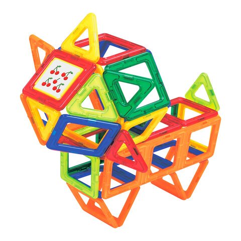 Магнитный конструктор BIG MAGNETIC BLOCKS-64, 64 детали, с колесной базой, BRAUBERG KIDS
