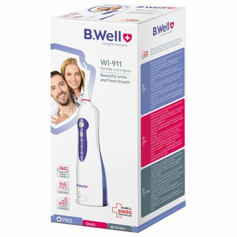 Ирригатор для полости рта (НДС 10%) B. WELL WI-911, портативный, емкость резервуара 0.15 л, 2 насадки, белый