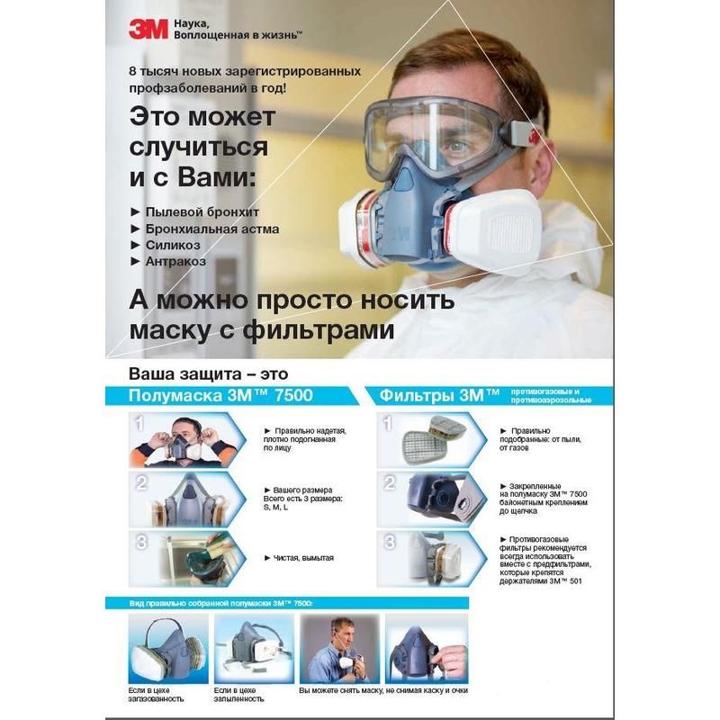 Патрон противогазовый 3М 6055 марка А2 от органических паров и газов (2 штуки в упаковке)