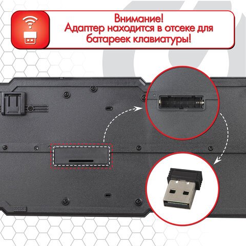 Клавиатура беспроводная SONNEN KB-5156, USB, 104 клавиши, 2.4 Ghz, черная