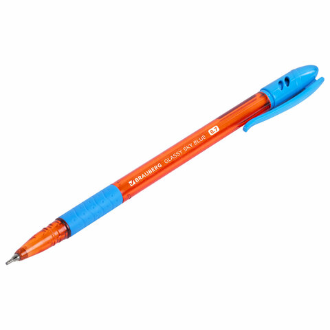 Ручка шариковая масляная с грипом BRAUBERG GLASSY SKY BLUE, СВЕТЛО-СИНЯЯ, узел 0.7 мм, линия письма 0.35 мм