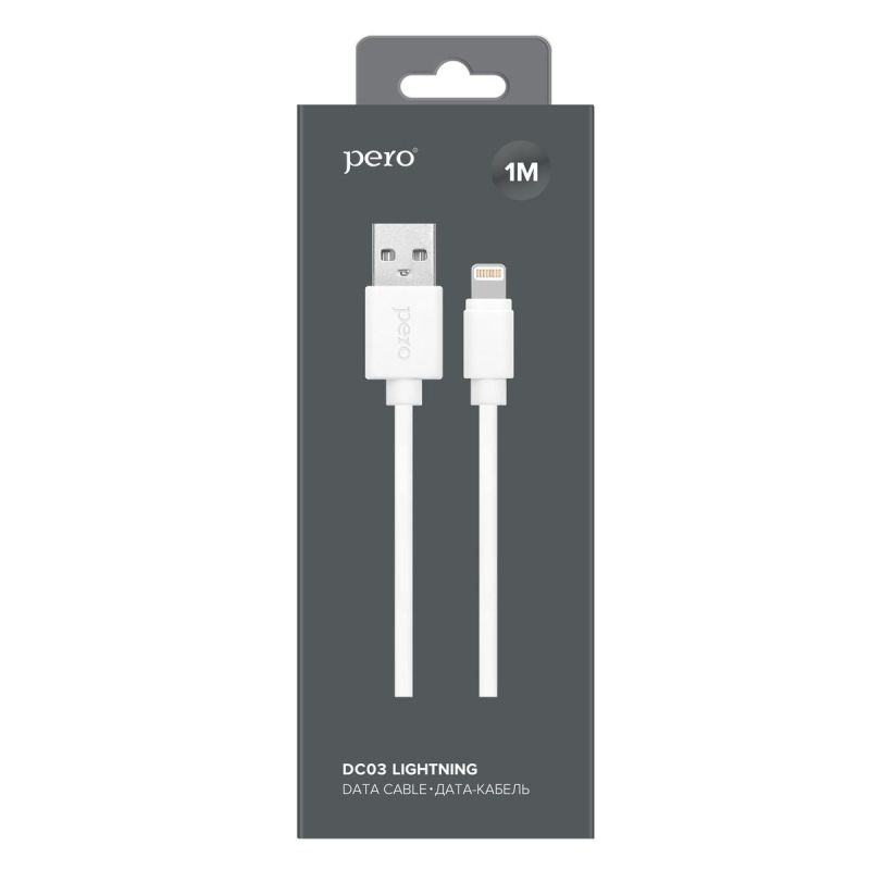 Кабель PERO, DC-03, 8-pin Lightning, 2.4А, 1м, белый