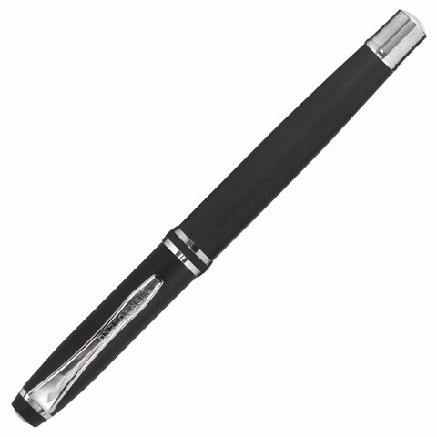 Набор ручек подарочных BRAUBERG Duetto, СИНИЕ, 2 шт: шариковая, перьевая, черный с хромированными деталями
