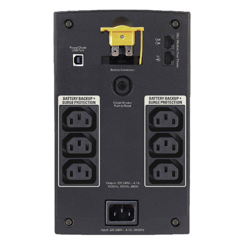 Источник бесперебойного питания APC BX950UI, 950 VA (480 W), 6 розеток IEC 320, 2 розетки RJ11, черный