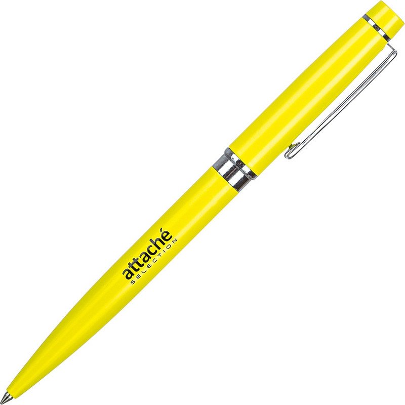 превью Ручка шариковая автоматическая Attache Selection Lemon синяя (желтый корпус, толщина линии 0.5 мм)