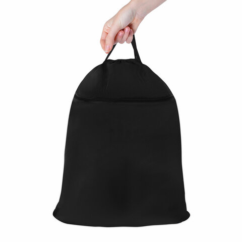 Мешок для обуви BRAUBERG БОЛЬШОЙ, с ручкой, карман на молнии, сетка, 49×41 см, «Total Black»