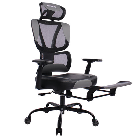 Кресло BRABIX PREMIUM «Venom GM-530», подножка, синхромеханизм, экокожа/сетка, черное/серое