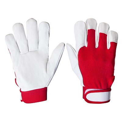 Перчатки рабочие JetaSafety JLE301 кожаные красные/белые (размер 9, L)