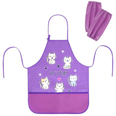 Накидка фартук с нарукавниками для труда BRAUBERG KIDS, 2 кармана, 46×54 см, «Kittens»