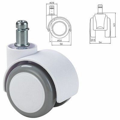 Колеса (ролики) BRABIX для кресла, прорезиненные, SLIM, КОМПЛЕКТ 5 шт., шток d 11 мм, белые