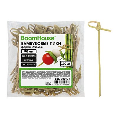 Шпажки-пики для канапе бамбуковые форма «Узелок» 9 см, 100 шт., BOOMHOUSE (БУМХАУС)