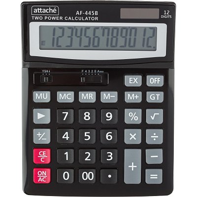 Калькулятор настольный ПОЛНОРАЗМЕРНЫЙ Attache AF-445B,12р, дв. пит, черный