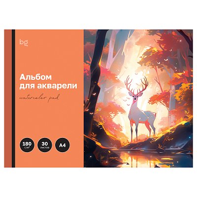 Альбом для акварели, 30л., А4, на склейке BG «Сказочный олень», 180г/м2