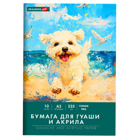 превью Бумага для гуаши и акрила А3 10л, 235 г/м2, 297×420мм, в папке, BRAUBERG ART CLASSIC, «Море»
