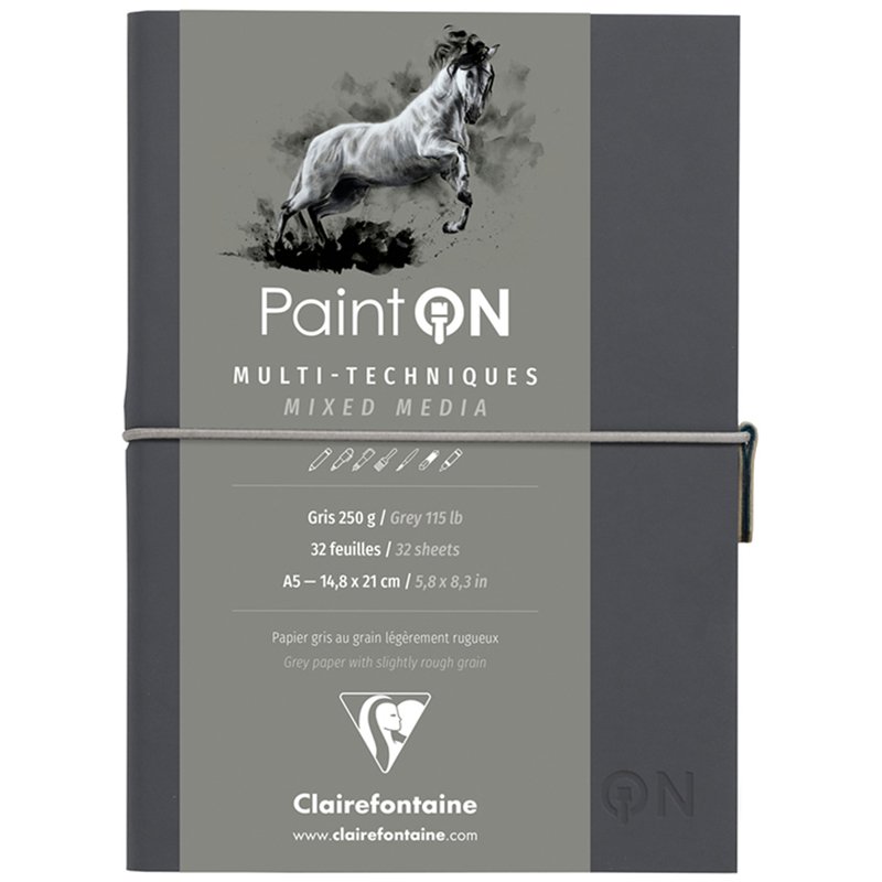 превью Скетчбук для смешанных техник 32л., А5, на сшивке «Paint'ON», 250г/м2, легкое зерно, серый, кожзам