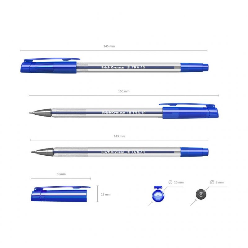 Ручка шариковая масляная ERICH KRAUSE «Ultra L-10», корпус прозрачный, 0.7 мм, синяя