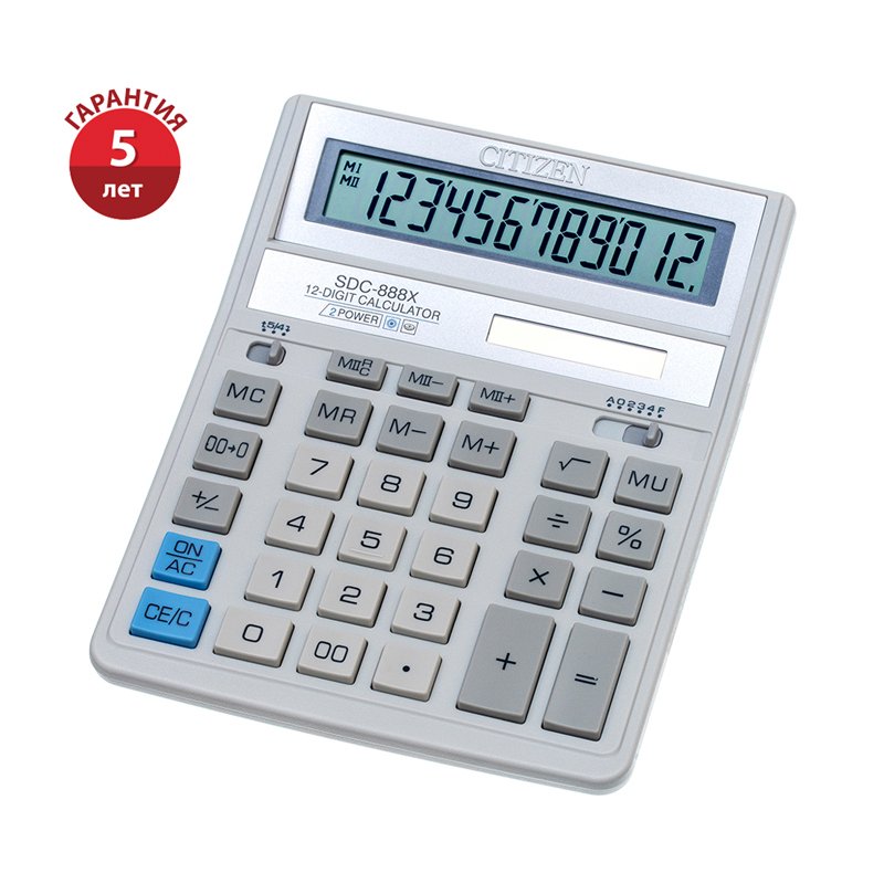 превью Калькулятор настольный Citizen SDC-888XWH, 12 разр., двойное питание, 158×203×31мм, белый