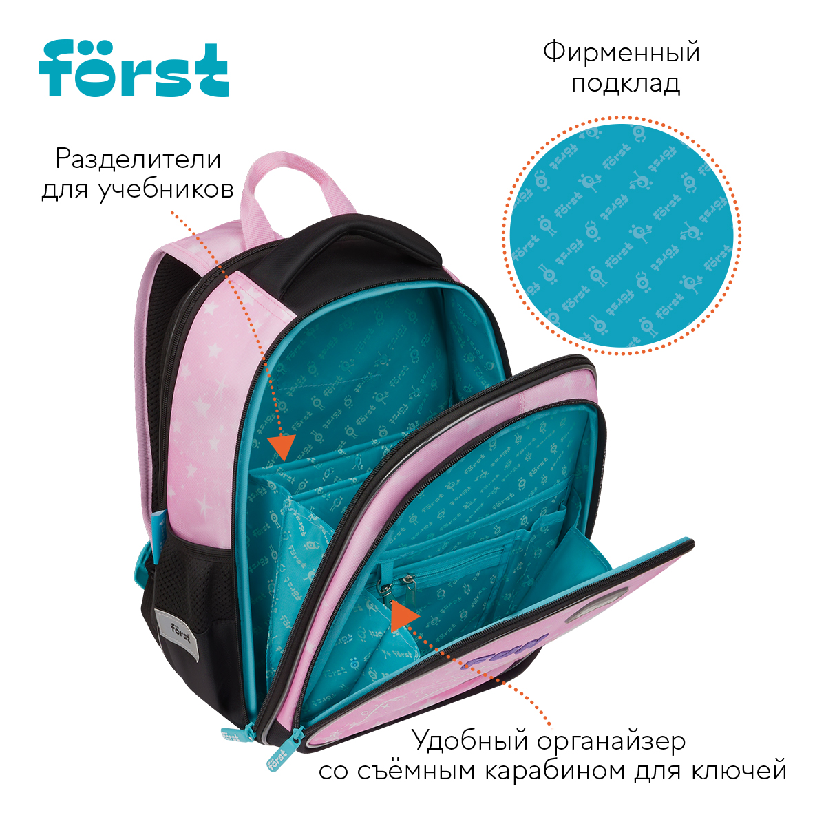 Рюкзак Först F-Cloud «FUN» 37×28.5×16.5см, 3 отделения, 3 кармана, анатомическая спинка