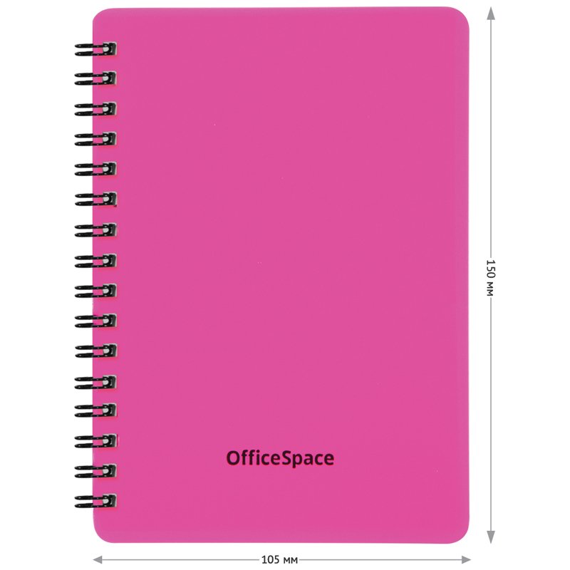 Записная книжка А6 60л. на гребне OfficeSpace «Neon», розовая пластиковая обложка