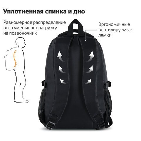 Рюкзак BRAUBERG универсальный, 3 отделения, черный, 46×31х18 см