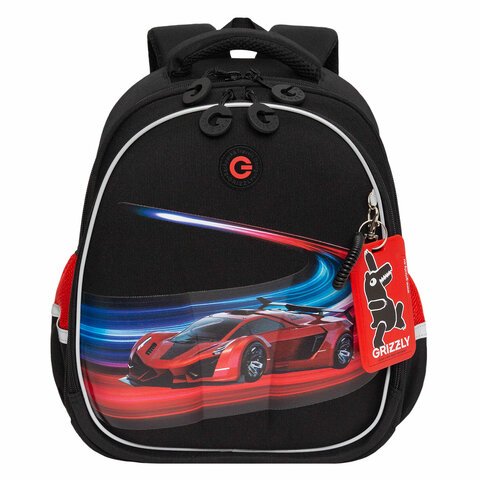 Ранец GRIZZLY анатомическая спинка, с бейджем, для мальчиков, RACER, 36×28х20 см