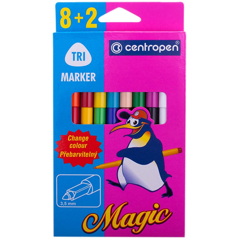 Фломастеры CENTROPEN «Magic», 8 цветов + 2 изменяющих цвет, ширина линии 1.8 мм, перекрашиваемые