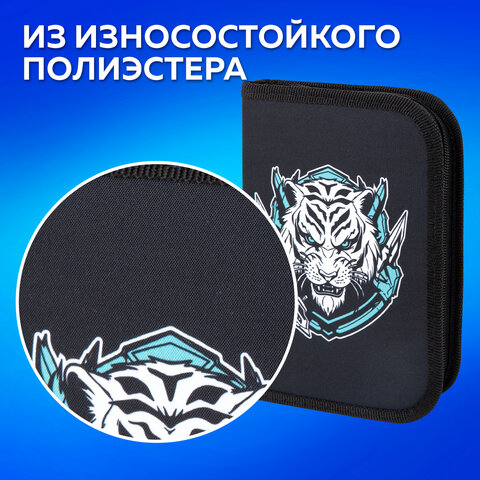 Пенал ПИФАГОР, 1 отделение, полиэстер, 19×13 см, «White tiger»