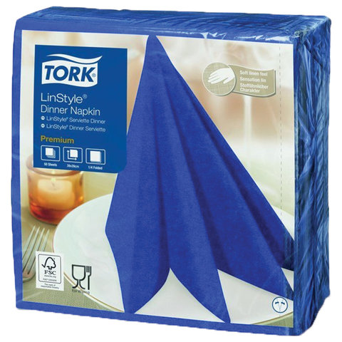 Салфетки бумажные Tork LinStyle Premium 478856 39×39 см синие 1-слойные 50 штук в упаковке