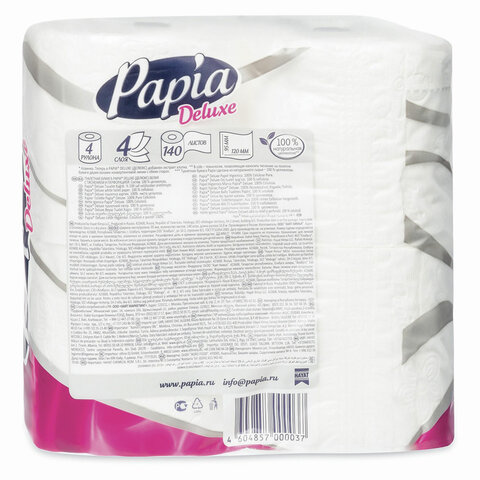 Бумага туалетная Papia Deluxe (4-слойная, белая, 4 рулона в упаковке)