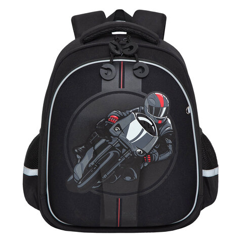 Ранец GRIZZLY анатомическая спинка, c бейджем, для мальчиков, «MOTO RACER», 36×28х20 см