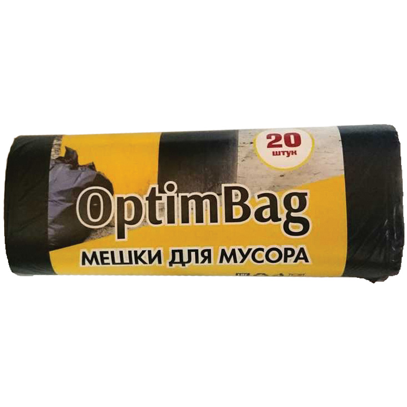 превью Мешки для мусора 30л КБ «Optim Bag» ПНД, 48×58см, 10мкм, 20шт., черные, в рулоне