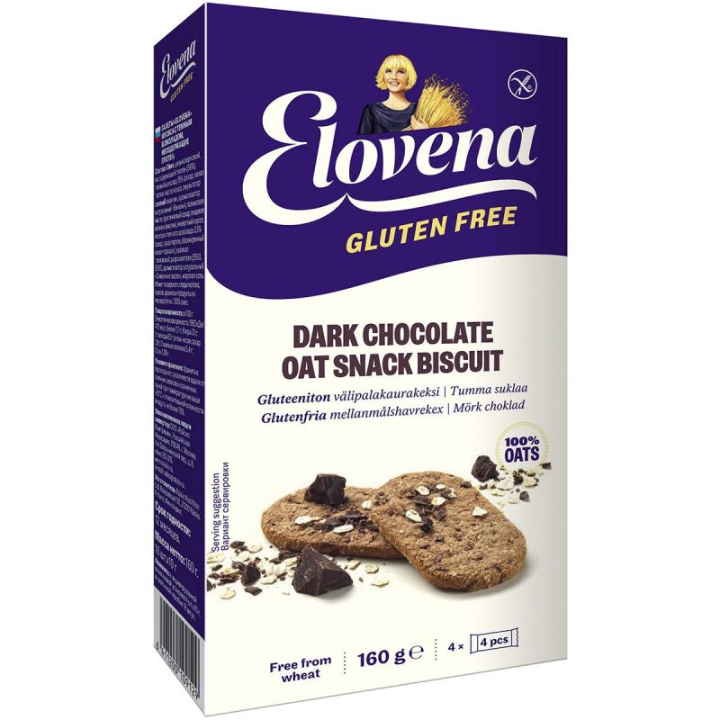превью Галеты овсяные Elovena с темным шоколадом без глютена 160 г