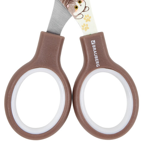 Ножницы 130 мм, коричневые, с цветной печатью «Милые котики», BRAUBERG CUTE CATS