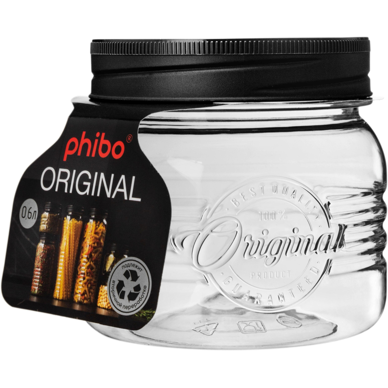 Банка круглая с эмбоссингом original 0.6л (черный)