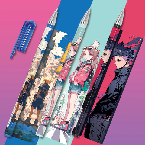 Ручка шариковая с принтом FUNSTER (ФАНСТЕР) STICK «ANIME», СИНЯЯ, SOFT TOUCH покрытие, узел 0.7 мм, линия 0.35 мм