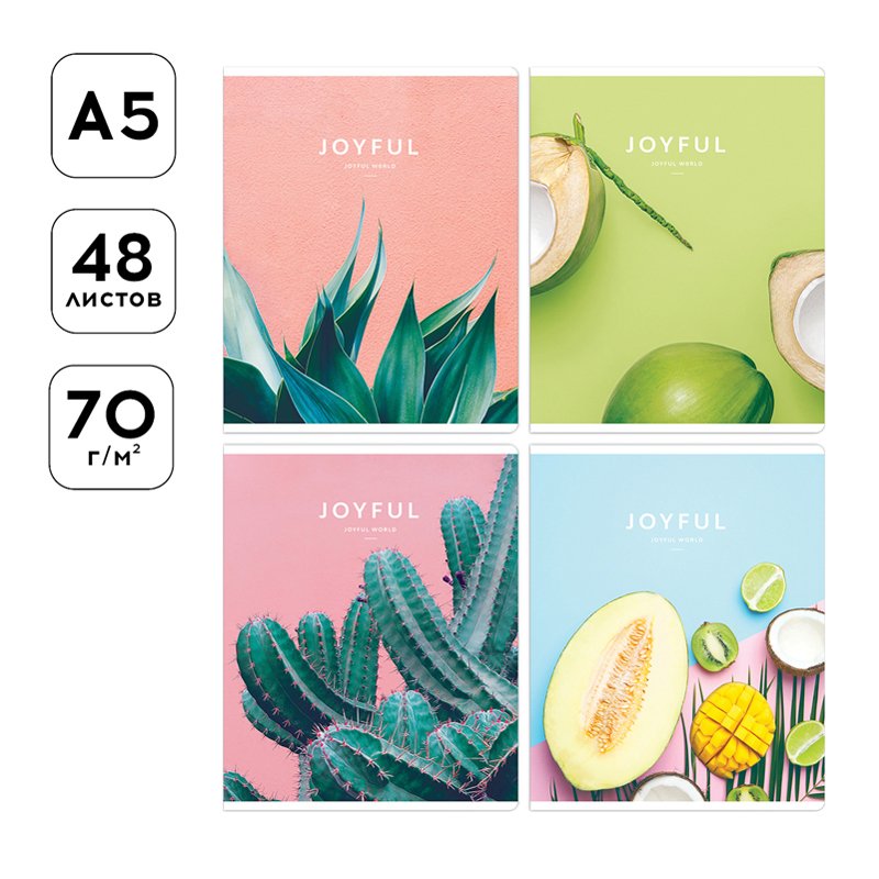 Тетрадь 48л., А5, клетка Greenwich Line «Joyful world», глянцевая ламинация, 70г/м2