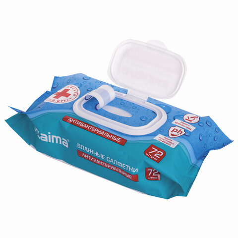 Салфетки влажные, 72 шт., ЛАЙМА Antibacterial, антибактериальные, клапан крышка, 129997