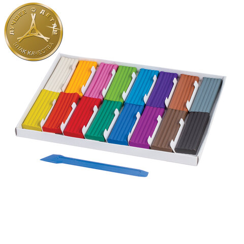 Пластилин классический ЮНЛАНДИЯ «ВЕСЁЛЫЙ ШМЕЛЬ», 16 цветов, 240 г, СО СТЕКОМ