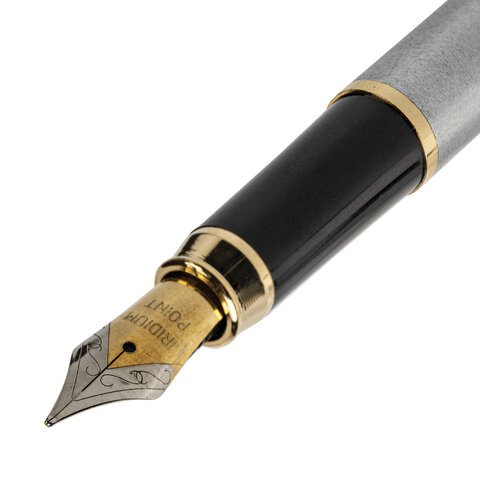 Ручка подарочная перьевая BRAUBERG Maestro, СИНЯЯ, корпус серебристый с золотистыми деталями, линия письма 0.25 мм