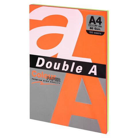 превью Бумага цветная DOUBLE AА480 г/м2100 л.5 цветов x 20 л. микс интенсив