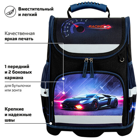 Ранец ЮНЛАНДИЯ WISE, 1 отделение, 3 кармана, устойчивое дно, «Street power», 37×29×15 см