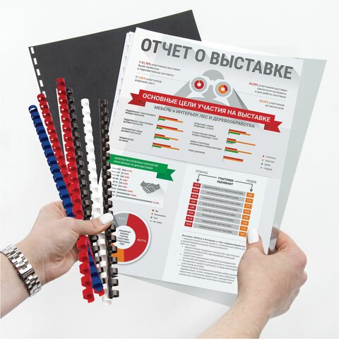 Пружины пластиковые для переплета BRAUBERG, комплект 100 шт., 8 мм, для сшивания 21-40 листов, синие