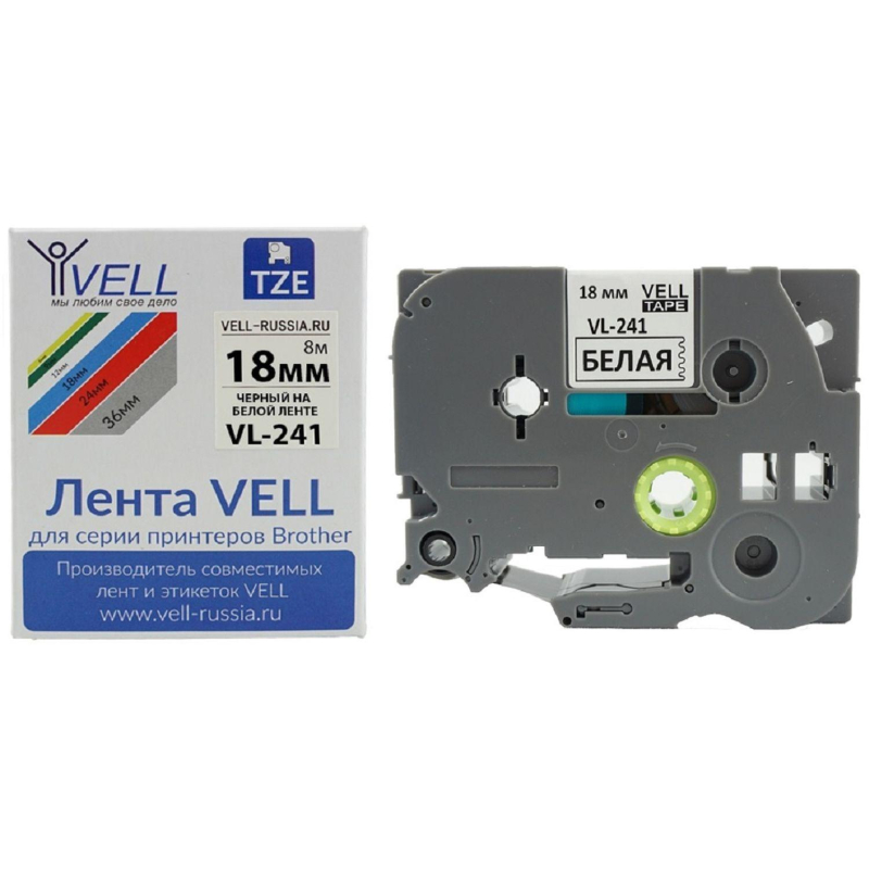 превью Картридж Vell VL-241 (Brother TZE-241, 18 мм, чер на белом) для PT {Vell241