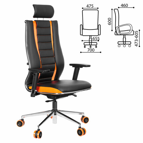 Кресло компьютерное МЕТТА «ErgoLife» 10 B2-160D2D-подголовникэкокожа/сеткачерное/оранжевое